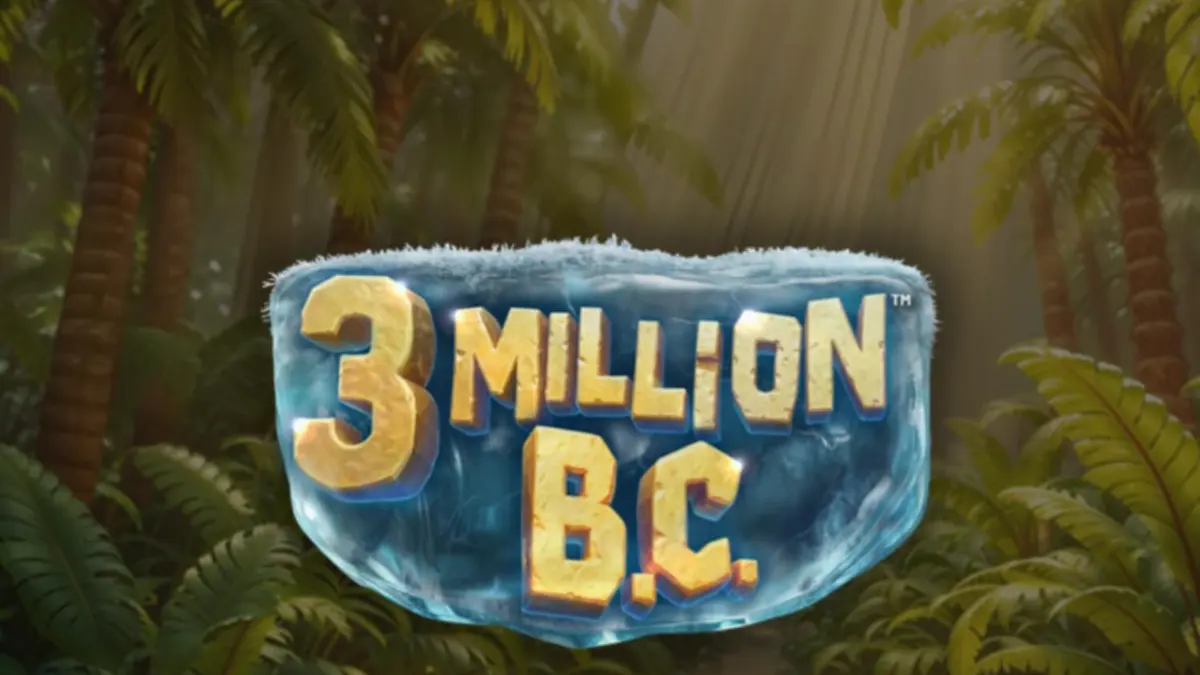 Cenário pré-histórico do slot 3 Million B.C. com elementos de jogo e símbolos tribais.