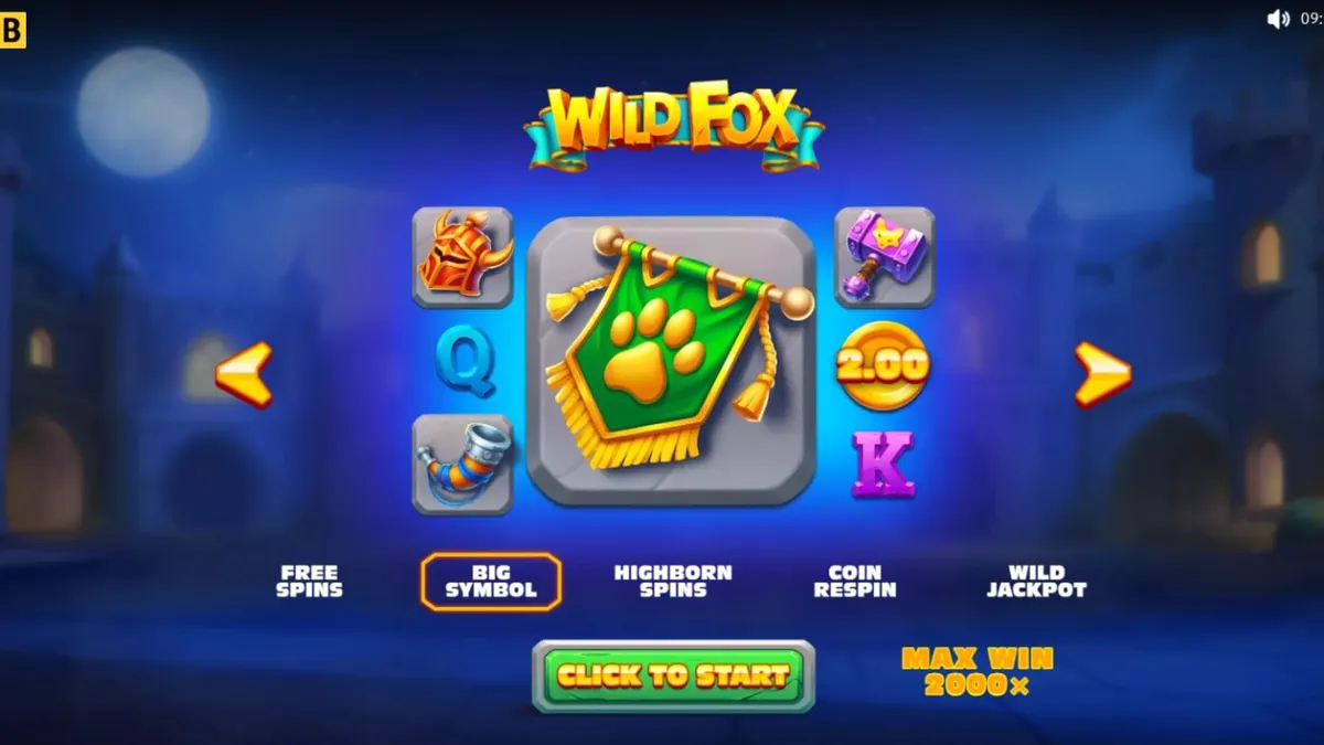 Interface do slot Wild Fox com o personagem raposa cavaleiro